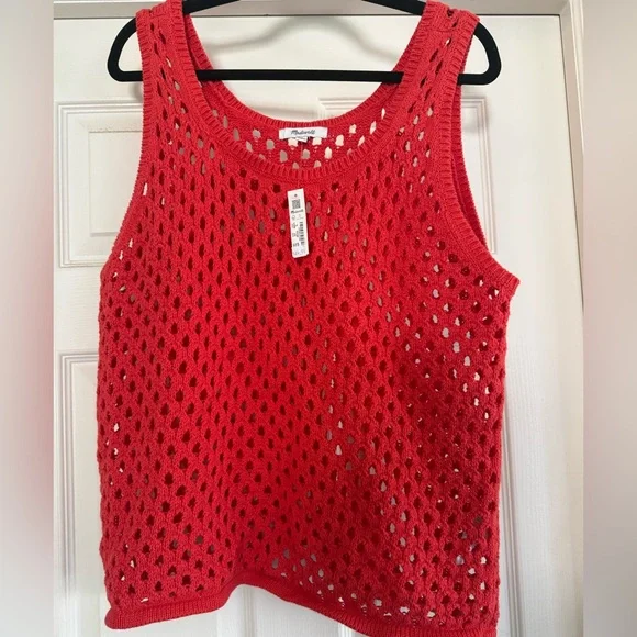 Madewell Bright Red Open-Knit Tank Top - Picture 2 of 4